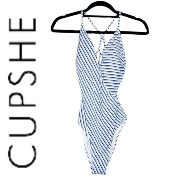 CUPSHE HALTER STRIPED BATHING SWIM SUIT - Picture 1 of 5